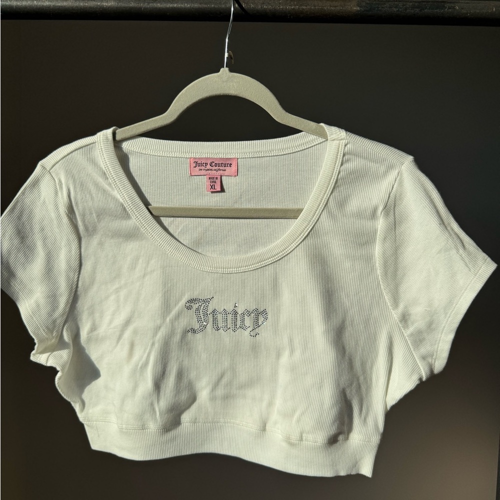 Juicy Couture Cream Crop Top with Silver Logo